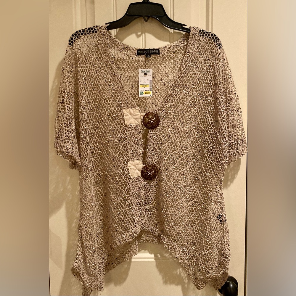 Mesh Cardigan with Decorative Buttons